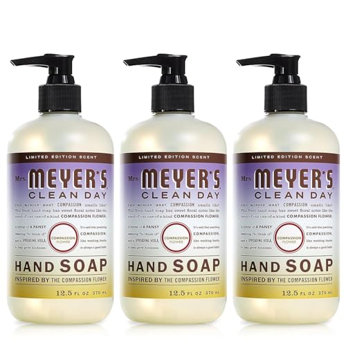 MRS. MEYER’S CLEAN DAY Hand Soap, Made with Essential Oils, Biodegradable Formula, Compassion Flower, 12.5 fl. oz – Pack Of 3