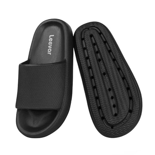 Leevar Black Cloud Slippers for Women and Men Massage Shower Bathroom Non-Slip Open Toe Cloud Slide Soft Comfy Thick Sole Cloud Cushion Slide Sandals