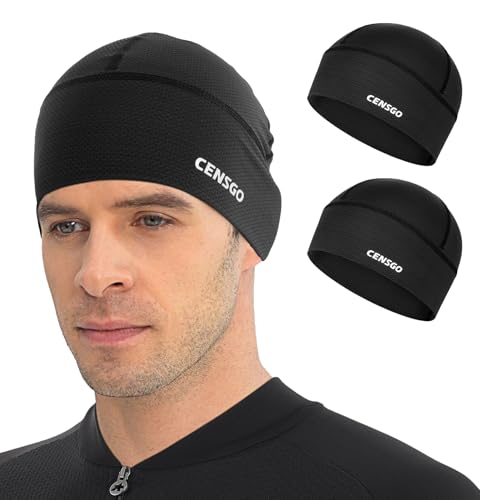 CENSGO Cooling Skull Cap Cycling Hat for Men Women, Motorcycle Hard Bike Hat Helmet Liner(Black+Black)