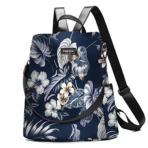 Waterproof Backpack Purse for Women Anti Theft Fashion Daypack Nylon Travel Bag Crossbody Shoulder Bag – Hawaii Flower 13″x5.9″x13.9″