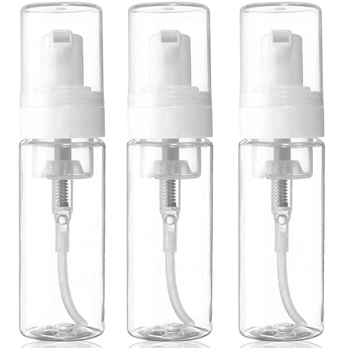3-Pack Travel-Sized Foaming Pump Bottles – Empty Foaming Liquid Soap Dispensers – for Refillable Travel Hand Soap Shampoo Foaming Castile Cosmetics – BPA Free (100ml/3.3oz) (Clear)