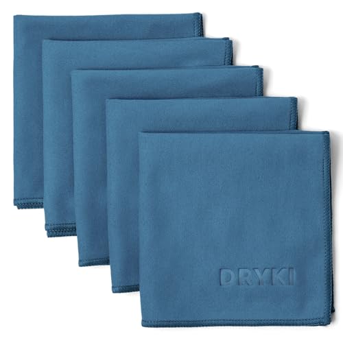 DRYKI Sweat Absorbing Handkerchiefs – The Original Quick-Dry Microfiber Sweat Rags & Towels for Face, Hands, & Body – Perfect for Gym, Sports, and Work (Blue: 5 Pack)