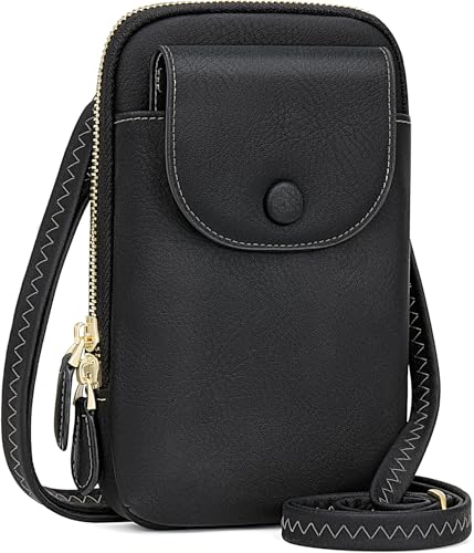 Peacocktion Black Small Crossbody Bags for Women, Cell Phone Bag Wallet Purses with Card Slots Adjustable Strap