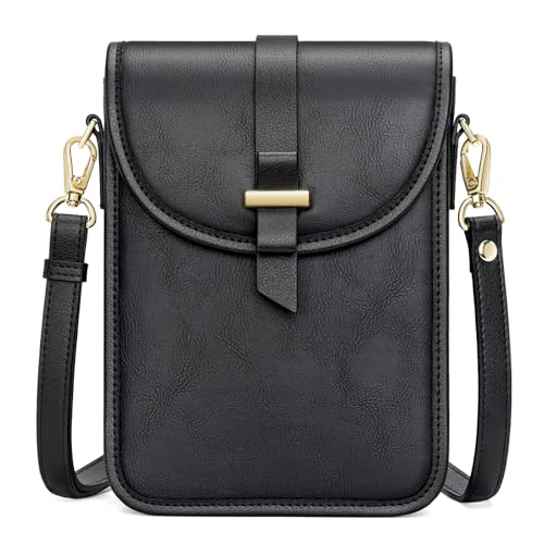 Peacocktion Black Small Crossbody Bags for Women, Cell Phone Purse Leather Wallet with Card Slots