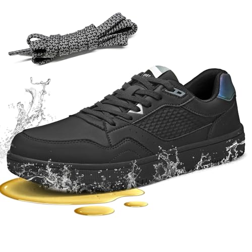 SPIEZ Non Slip Work Shoes Men Women, Oil Stain Slip Resistant Food Service Shoes, Breathable Lightweight Fashion Sneakers for Standing All Day Black US4.5-13.5