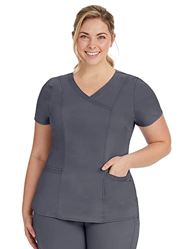 Healing Hands Scrubs for Women Mock Wrap Neck Top 2 Pocket Purple Label Women’s Scrub Top 2172 Jordan Pewter L