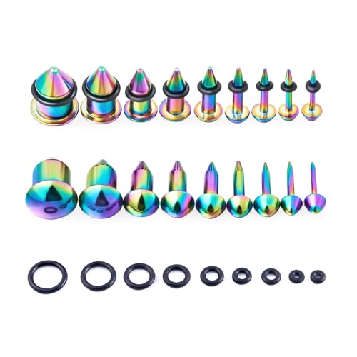 Longbeauty 18PCS 14G-00G Ear Stretching Kit Single Flat Top Gauges Plugs Surgical Steel Ear Expander Body Piercing Jewelry