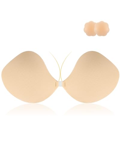 Niidor Sticky Bra Self Adhesive Stick on Breast Strapless No Show Invisible Bras for Backless Dress, with Nipple Covers