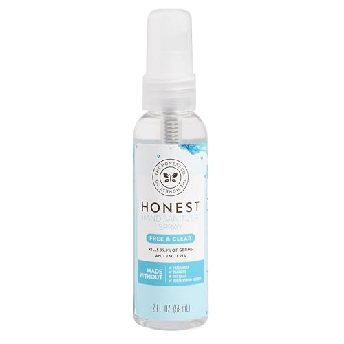 The Honest Company Plant-Based Hand Sanitizer Spray | Kills 99.9% of Germs | Hypoallergenic, Quick-drying + Moisturizing | Fragrance Free, 2 fl oz