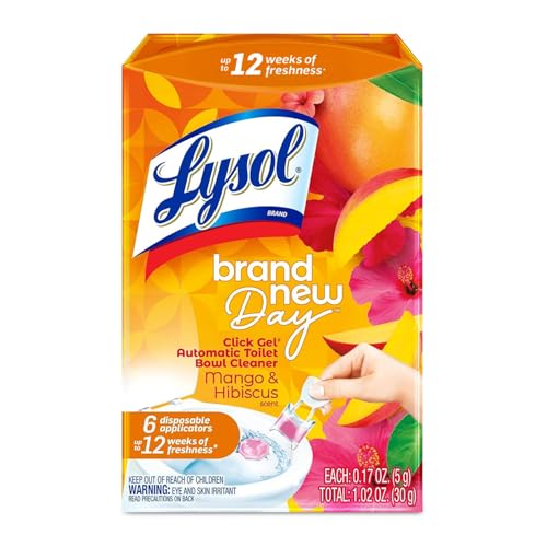 Lysol Click Gel Automatic Toilet Bowl Cleaner, Toilet Gel Stamp, Toilet Freshener, Bathroom Essentials, Refreshing Mango & Hibiscus Scent, 6 Count (Pack of 1)