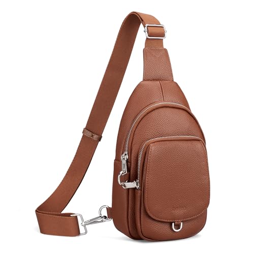befen Genuine Leather Sling Bag for Women Anti Theft Crossbody Bag RFID Blocking Sling Crossbody Bag for Travel with Card Slots and Adjuatable Wipe Strap Soft Small Crossbody Purse for Daily Brown