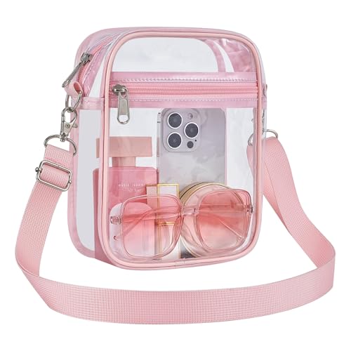 Slumou Clear Bag for Stadium Events – clear Crossbody Bags for Women, Quick Pass Clear Purse for Concerts Sport, See Through Shoulder Messenger Bag Stadium Approved (Pink)