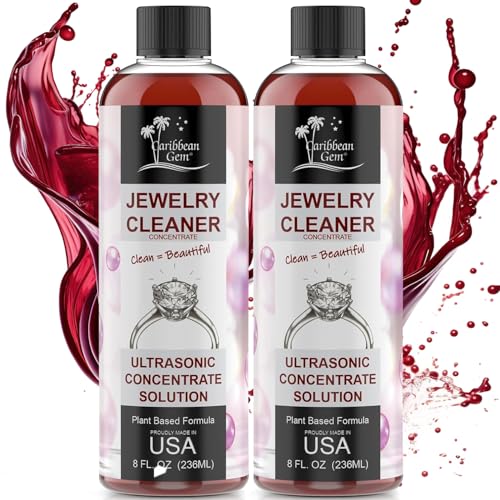 Caribbean Gem Ultrasonic Cleaner Solution Concentrate – Highly Concentrated All Purpose Cleaning Solution for All Ultrasonic Machines – USA Made Plant Based Eyeglass and Jewelry Cleaner, 8oz (2 Pack)
