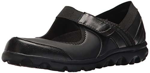 Propét Women’s Onalee Mary Jane Flat, Black Smooth, 8