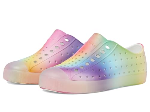 Native Shoes Unisex-Kids Jefferson Print Sneakers, Shell White/Translucent/Rainbow Blur, 1 Little Kid