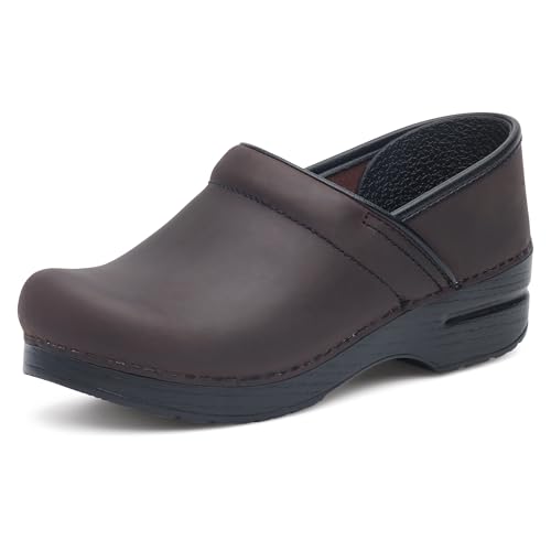 Dansko Women’s Professional Slip-On Clogs –Rocker Sole and Arch Support for Comfort-Ideal for Nursing, Food Service, Healthcare Antique Brown/Blk 6.5-7 Wide US