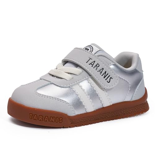 TARANIS Baby Shoes Toddler Sneakers – Wide Toe Box First Walker Shoes for Boys Girls, Easy Hook and Loop Silver