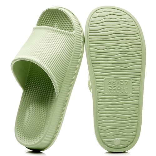 CRAZY LADY Cloud Slippers for Women & Men Indoor & Outdoor Pillow Slippers Non Slip Quick Drying Shower Slides Bathroom S&als Light Weight EVA Platform Casual Shoes (Massage/Green, 7.5 8.5)