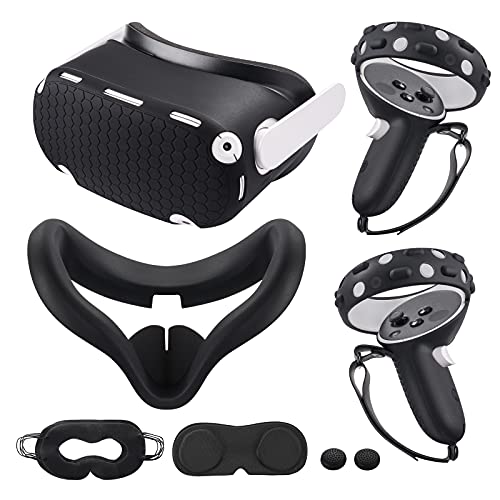 Compatible with Oculus Quest 2 Accessories, Silicone Face Cover, VR Shell Cover,Touch Controller Grip Cover,Protective Lens Cover,Disposable Eye Cover(Black)