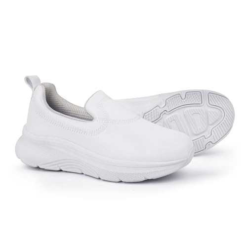 Hawkwell Women’s Slip On Arch Support Nursing Shoes Comfortable Lightweight Slip Resistant Work Shoess,White Synthetic,6.5 M US