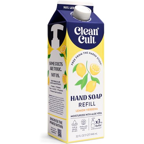 Cleancult Liquid Hand Soap Refill – Lemon Verbena – Moisturizes Dry & Sensitive Skin – Made with Aloe Vera & Essential Oils – Eco Friendly – Paper-Based Packaging – 32 oz/1 Pack