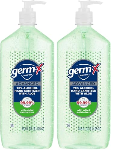 Germ-X Hand Sanitizer Gel with Aloe and Vitamin E | Moisturizing | No Rinse Formula | Pump Bottle | 1 Liter Pack of 2